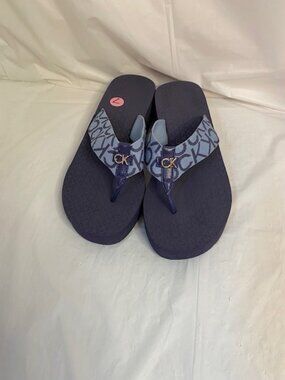 Calvin Klein Meena Wedge Flip Flop Sandal, in Blue, Women's .Size-7